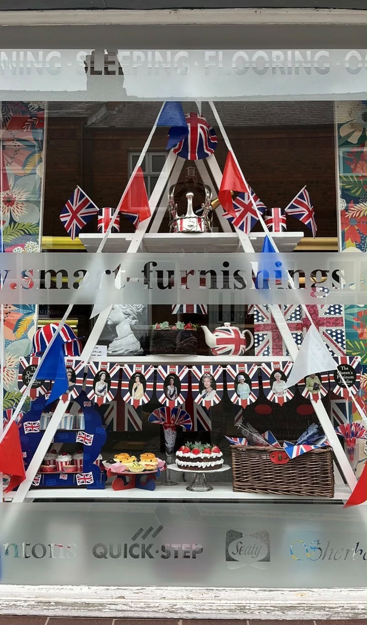 Full Smart Furnishings Platinum Jubilee shop-window display in Stockton Heath
